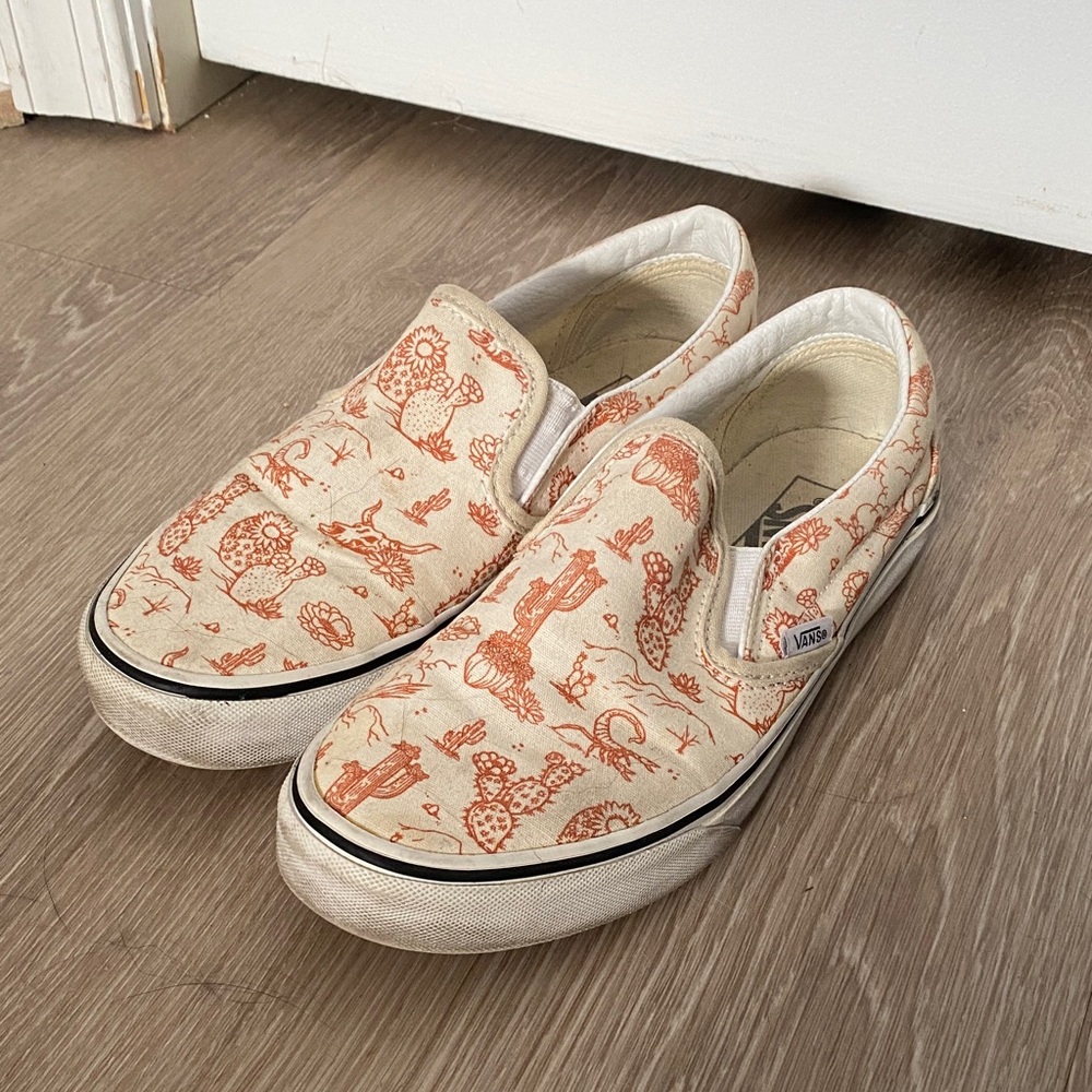 Vans Women’s Slip-On Sneakers - Western Cream and Orange Pattern